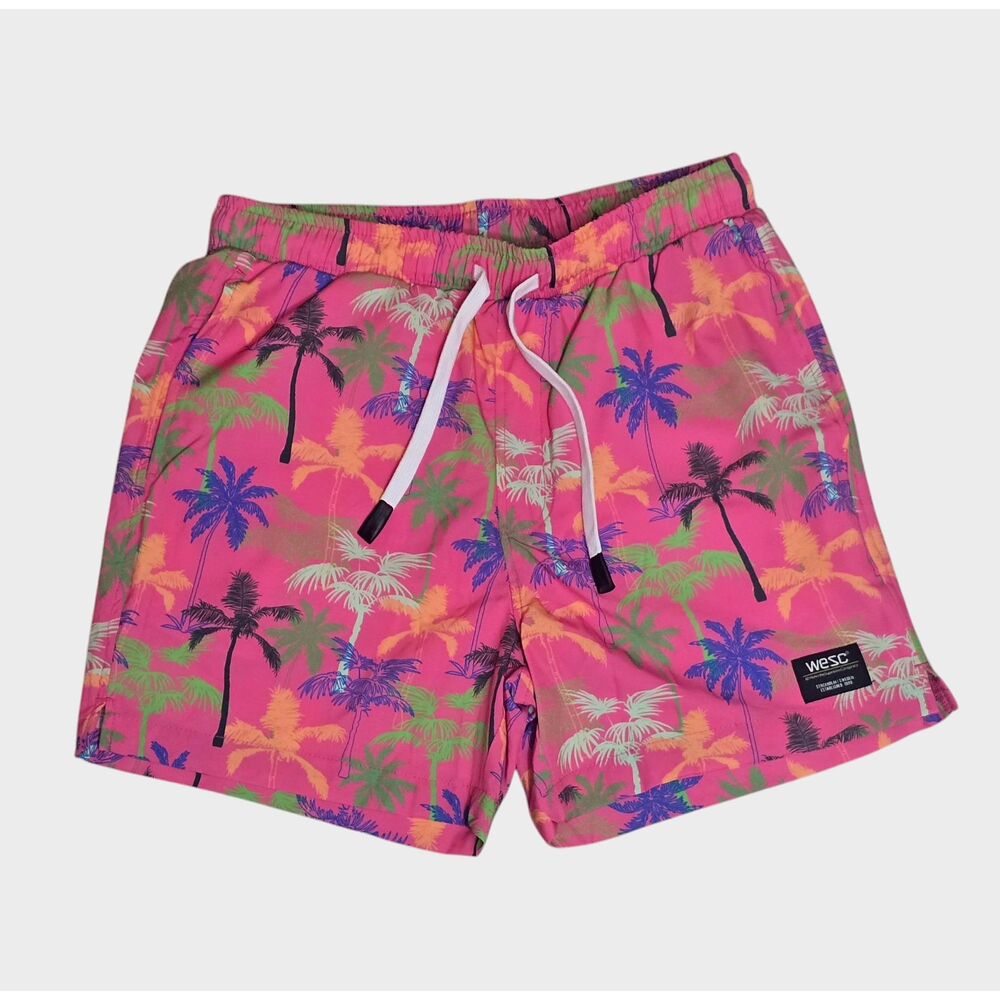 WESC Miami Palms Swim Shorts Tropical Print Drawstring Beach Board Shorts